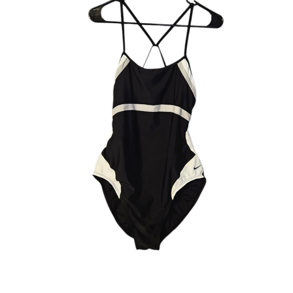 Nike Women's Black and White Cut Out Tank One-Piece Swimsuit Size 12